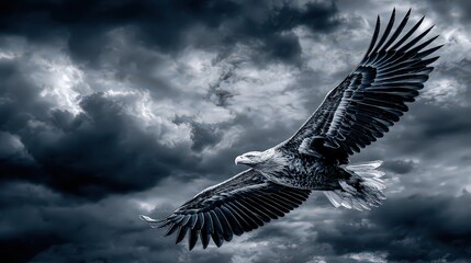 Naklejka premium Pixelated Eagle Soaring Through Stormy Sky