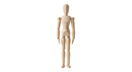 Isolated wooden mannequin standing straight, pose for art, sketch or drawing reference