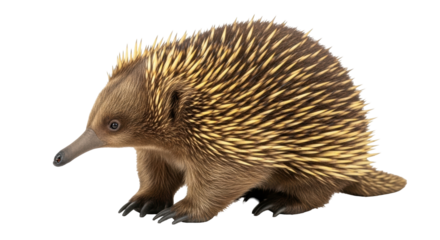 Isolated Short-Beaked Echidna, Australian Monotreme Animal with Spikes and Long Snout, Studio Shot