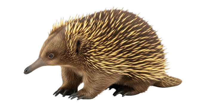 Isolated Short-Beaked Echidna, Australian Monotreme Animal with Spikes and Long Snout, Studio Shot