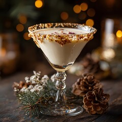 Elegant Christmas Cocktail: A White Chocolate Martini with a Nutty Rim