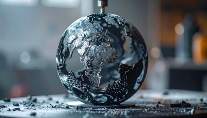Detailed 3D printed Earth globe on a dark surface