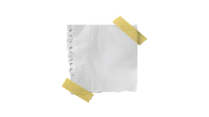Torn White Paper Sheet Held by Yellow Tape Transparent Background