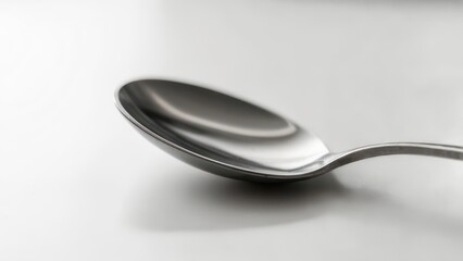 Shiny Metal Spoon on White Background Close Up.