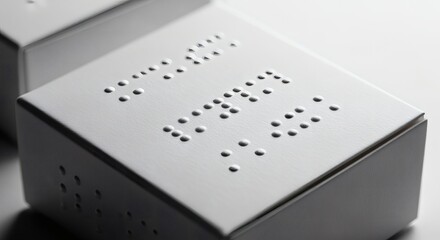 Crisp photorealistic close-up of Braille dots embossed clearly on medicine packaging. Healthcare accessibility concept