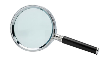 Isolated magnifying glass to zoom in on small details for a closer, bigger view of objects