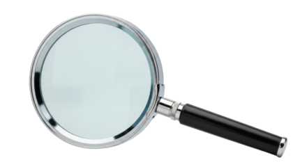 Isolated magnifying glass to zoom in on small details for a closer, bigger view of objects