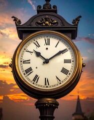 Ornate clock at sunset