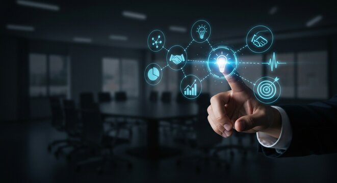 Strategic Business Planning: Close-up of Executive Touching Holographic Process Flow
 - Powered by Adobe