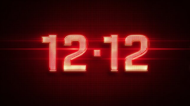 Digital clock display showing red glowing numbers 12:12 on black background
