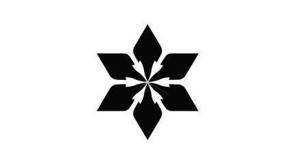 Obraz premium Geometric six-pointed star symbol with internal arrows pointing inward, depicting convergence, focus, process, and connection