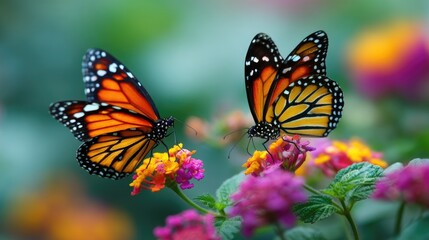 Fototapeta premium Monarch butterfly in a field of orange flowers