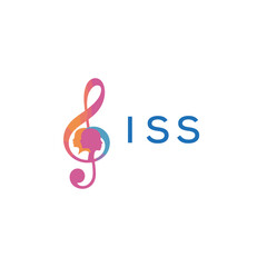 Fototapeta premium ISS “Creative music logo with human silhouettes and treble clef in gradient colors, ISS Later Logo, modern artistic design isolated on white background” 