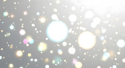 A Serene Background of Diffused Gray with Shimmering Bokeh Circles and Chromatic Aberrations, Evoking a Magical and Dreamlike Atmosphere.