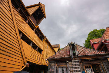 Beautiful colourful houses next to the harbour in Bergen (Norway)