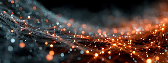 Big Data Network Flow. Futuristic big data visualization showing network flow and digital connections with glowing points and fiber-like streams. Perfect for AI, technology, and analytics concepts.