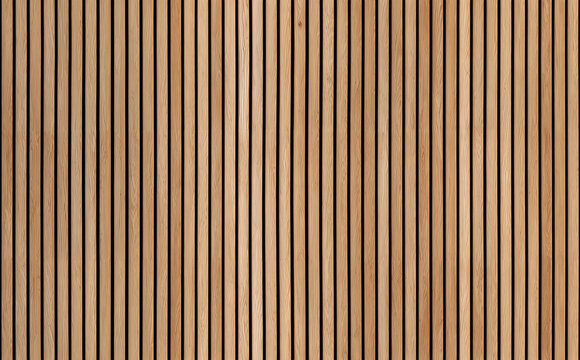 SEAMLESS wall panel pattern, slim vertical slats in light wood with natural fluted texture, modern interior background for home & office, decorative accent wall or acoustic panel design.