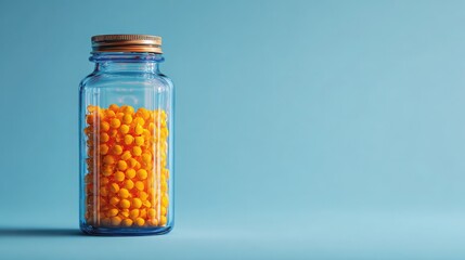 Glass bottle of orange pills