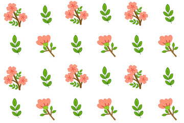 Seamless sakura flower background illustration in pastel tones. Cute pink blossoms and green leaves drawn in digital colored pencils, ideal for spring, wedding, or Japanese design projects.