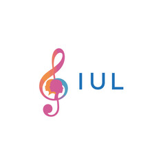 Obraz premium IUL “Creative music logo with human silhouettes and treble clef in gradient colors, IUL Later Logo, modern artistic design isolated on white background” 