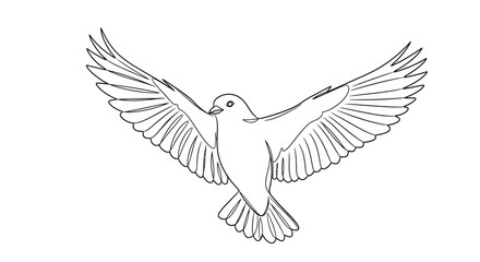 Naklejka premium Soaring Bird in Flight A Graceful Line Art Illustration of a Dove with Wings Spread Wide, Symbolizing Peace and Freedom