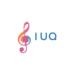 Fototapeta premium IUQ “Creative music logo with human silhouettes and treble clef in gradient colors, IUQ Later Logo, modern artistic design isolated on white background”
