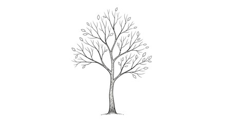 Fototapeta premium Simple illustration of a tree silhouette with bare branches against a white background, perfect for design and nature projects