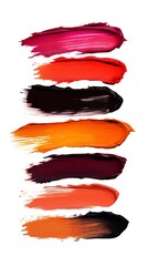 Obraz premium Seven Colorful Paint Swatches, Smears, Strokes Isolated Against White Background, Artful Texture