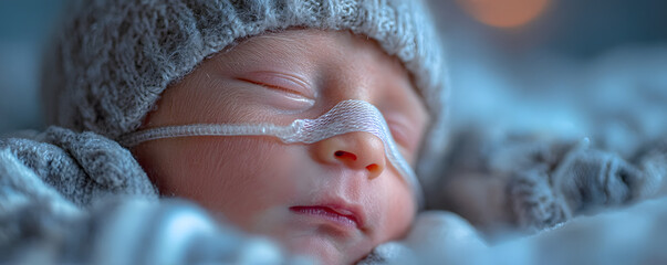 Newborn Infant with CPAP Mask, Medical Care, Premature baby