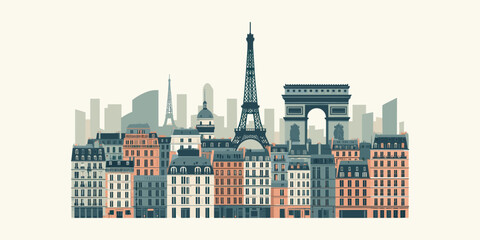 Obraz premium Paris Skyline Illustration Iconic Landmarks in a Simplified Vector Design for Travel and Tourism