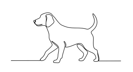 Fototapeta premium Single-line art of a walking dog Minimalist illustration of a beagle, showcasing elegant lines for a simple and modern design. Perfect for pet-related themes