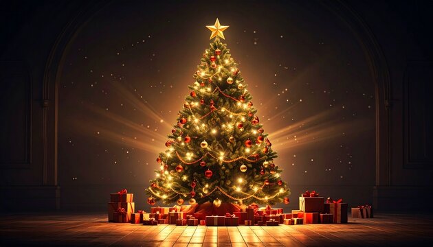Illuminated christmas tree at night