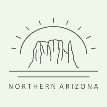 Linear drawing of rocks and sun in northern arizona.