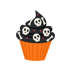 Halloween cupcake. Vector illustration of dessert.