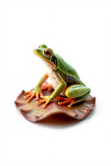 Obraz premium A Frog Sitting On A Lily Pad On A White Background
