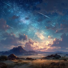 Scenic galaxy horizon glowing sky high resolution image