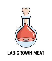 Lab-grown meat produced in laboratory, Icon or emblem in flat colors