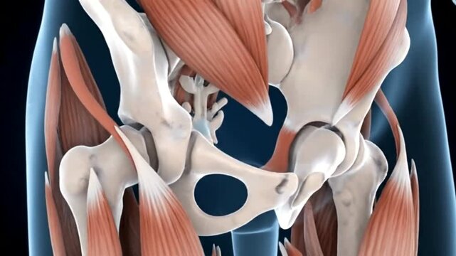 Detailed 3D Animation of Human Hip Joint and Pelvic Muscles.
