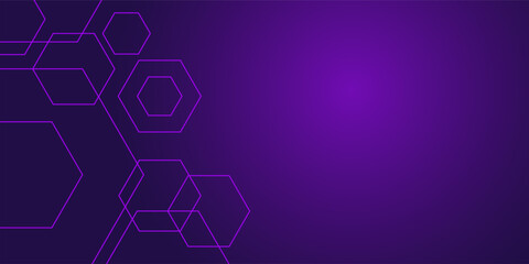 Hexagon geometric purple color neon light pattern science dark background. Abstract graphic design technology and biology concept.