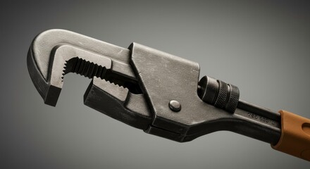 Close-up of a sturdy adjustable pipe wrench showcasing its durable construction and design