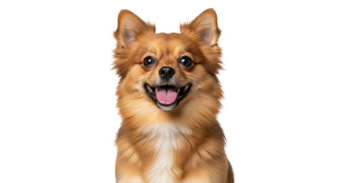 Isolated Portrait of a Happy Pomeranian Chihuahua Mix with Open Mouth and Pointed Ears