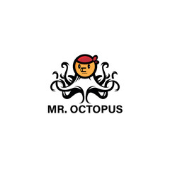 Mr. Octopus A fun and cartoonish logo design featuring a friendly octopus character with a pirate bandana