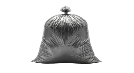 Isolated full black plastic garbage bag tied shut ready for disposal, domestic waste