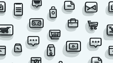 Seamless modern pattern of various line art digital icons for business, communication, and web interfaces. Minimalist technology background.