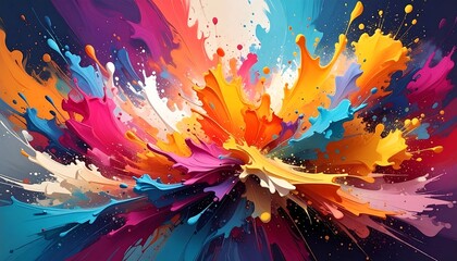 Colorful abstract explosion of paint splatters