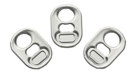 Isolated Soda Can Tabs, Group of Three, Silver Colored Metal for Recycling, Conservation