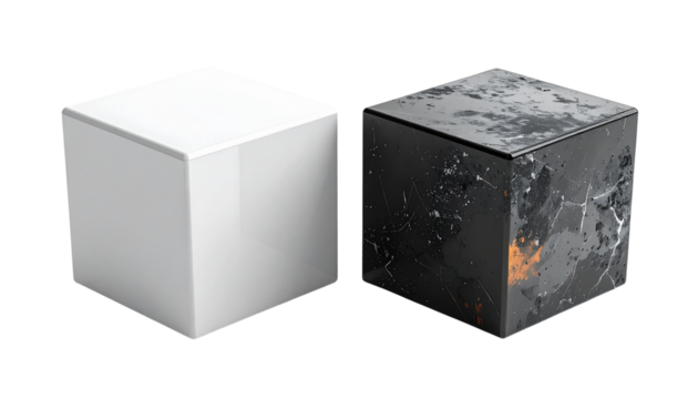  - Double Red Cube Set with Solid and Transparent Variations isolated on transparent background.