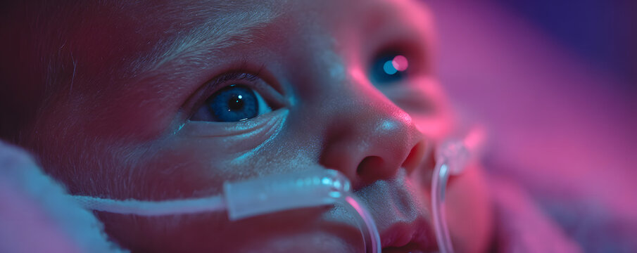 Newborn Infant with CPAP Mask, Medical Care, Premature baby