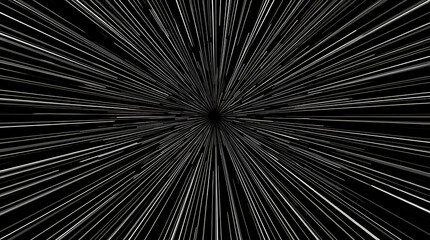 Abstract light speed background with glowing white lines in a starburst pattern for futuristic themes