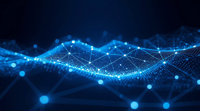 Abstract network connection background with glowing blue dots and lines showcasing technology and innovation